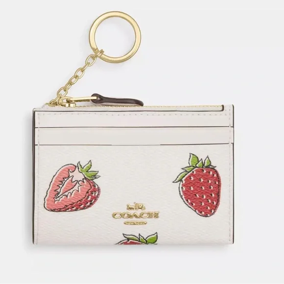 NWT Coach Mini Skinny Id Case With Strawberry Print CAR17 - Picture 1 of 5